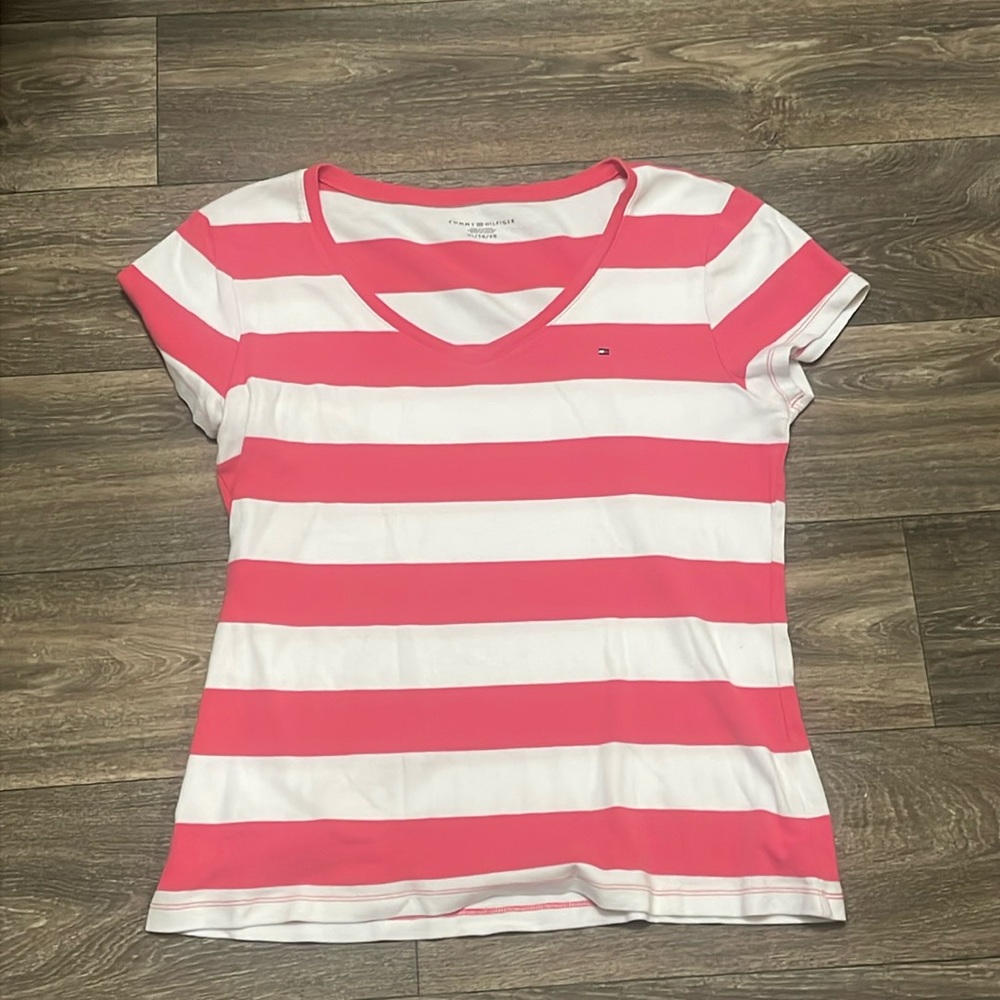 Tommy Hilfiger V Neck Short Sleeve Tee Women Size XL